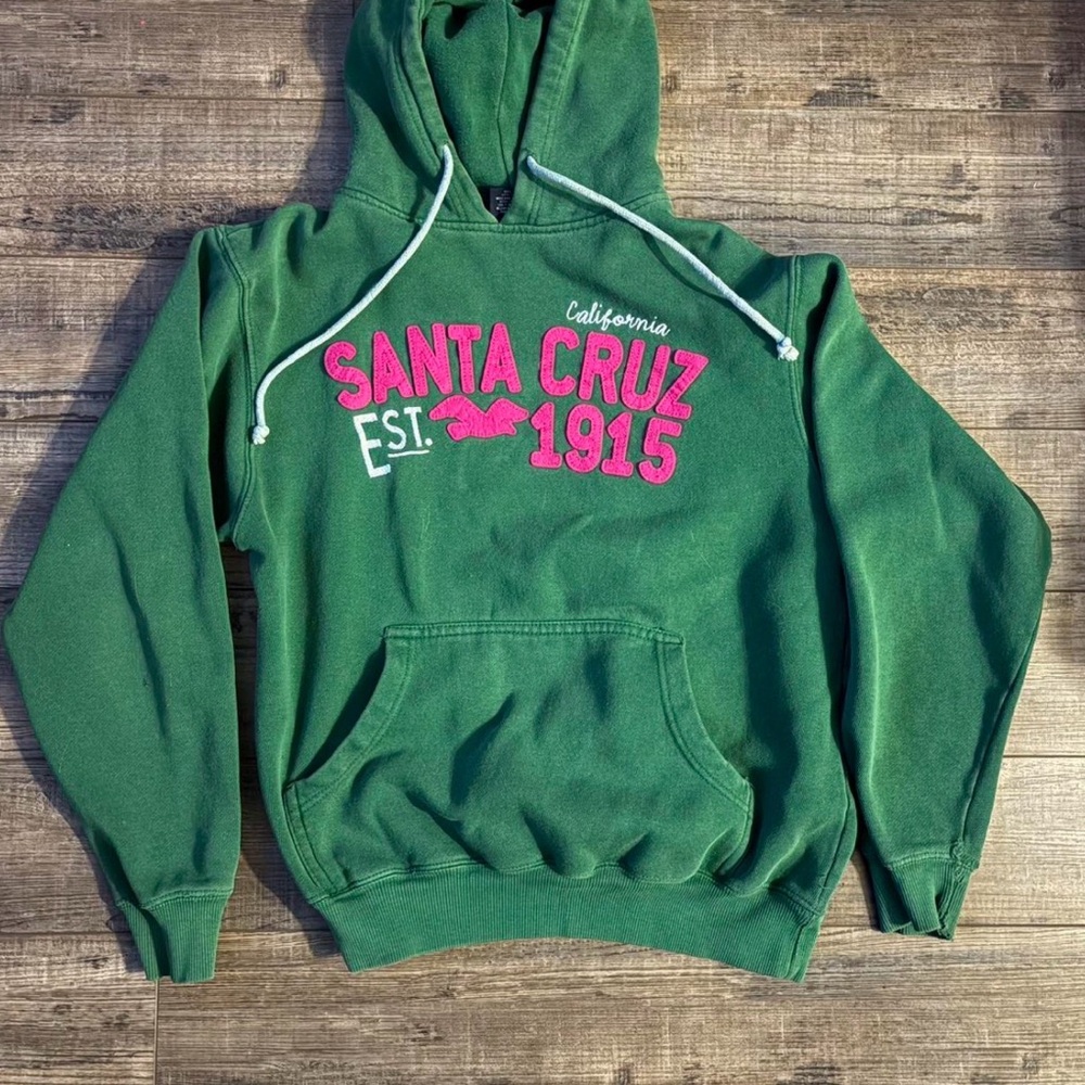 Hollister Green Crewneck Hoodie with Pink Logo